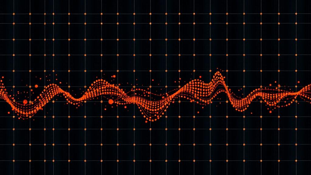 Amber signal dots flowing through a deep slate grid pattern with urgency indicators